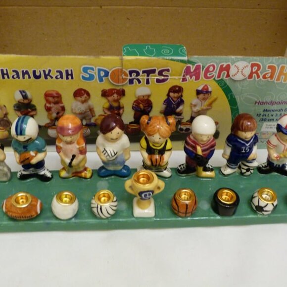 Rite Lite Hand-painted Ceramic 12 Inch Hanukkah Express Sports Menorah - Picture 2 of 9